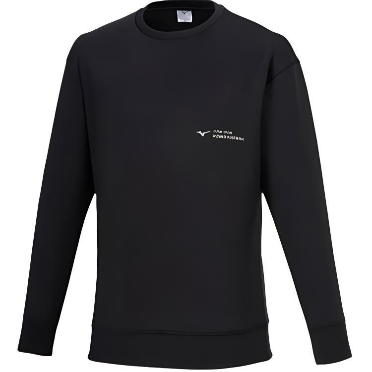 Mizuno Unisex Black Crewneck Logo Oversized Long-Sleeve Sweatshirt P2MCB066