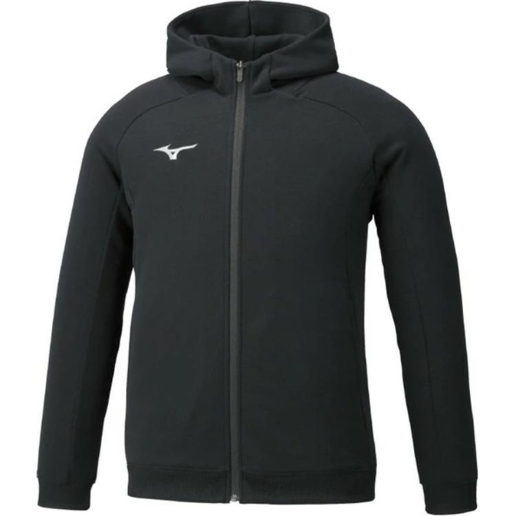Mizuno Unisex Black Hoodie with Solid Logo and Full-Zip Design 32MC0177-09