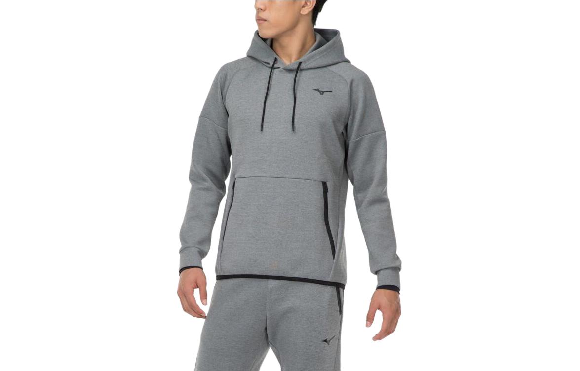 Mizuno Unisex Hoodie with Drawstring and Zipper Pocket - Gray 32MC155006