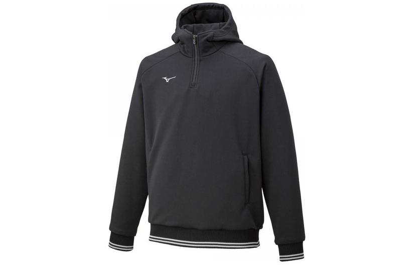 Mizuno Unisex Striped Pullover Hoodie Black Long Sleeve Casual 12JE1K0579