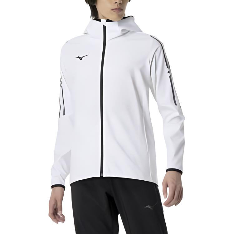 Mizuno Unisex White Zip-Up Hoodie Jacket with Logo Design 32MCA65301
