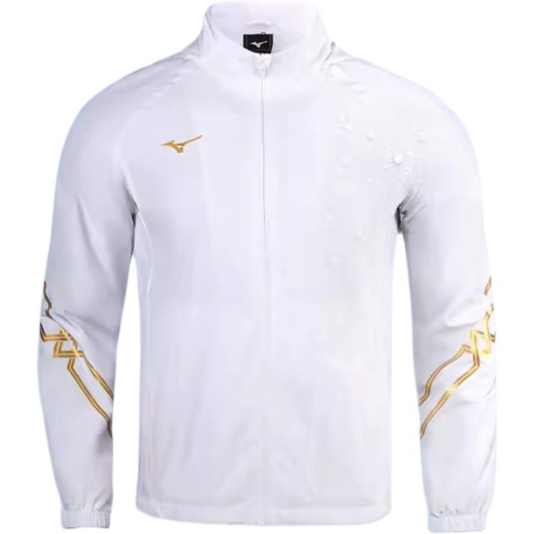 Mizuno Waterproof Breathable Windproof Jacket with Detachable Hood White/Gold P2CE26Z101