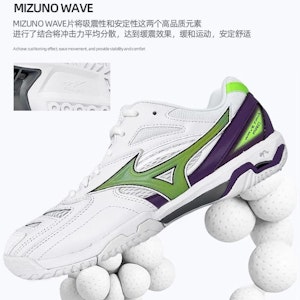 Mizuno 美津濃 WAVE FANG PRO 專業大賽款 防滑耐磨 低筒 羽球鞋 男女同款 白色/綠色/紫色 Sizing Mizuno 美津濃 WAVE FANG PRO 專業大賽款 防滑耐磨 低筒 羽球鞋 男女同款 白色/綠色/紫色