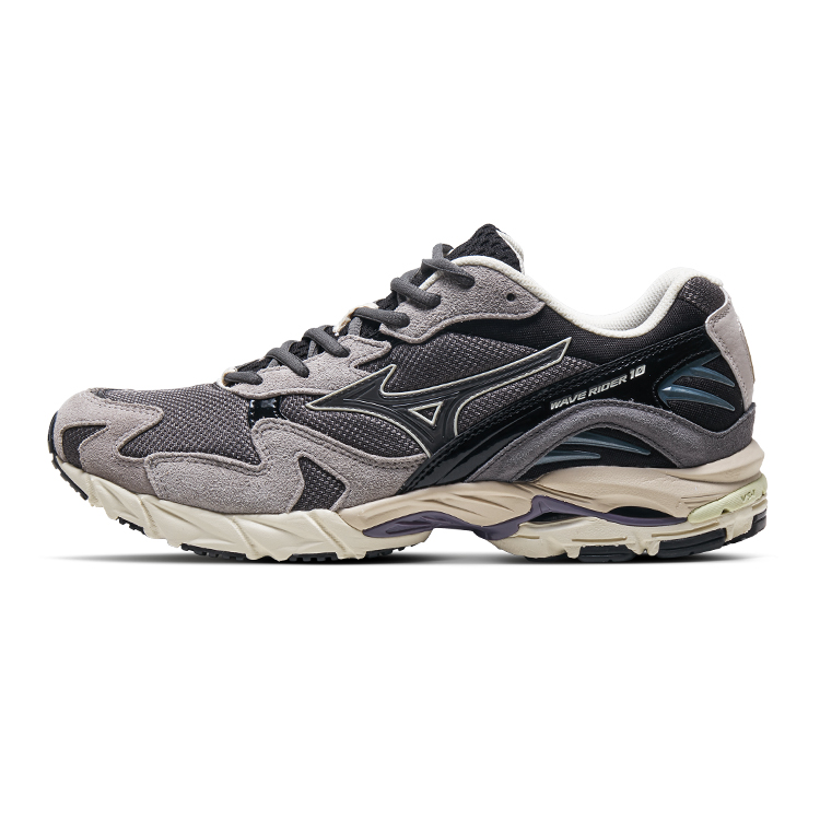 Mizuno Wave Rider 10 Low-Top Grey Black Casual Shoes - Comfort & Durability D1GA246401