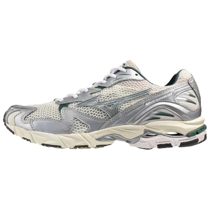 Mizuno Wave Rider 10 Silver Green Running Shoes - Durable & Comfortable. D1GA243107