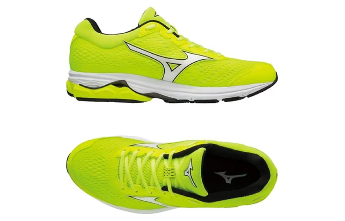 Lookbook Mizuno Wave Rider 22 ''Fluorescerend Geel Wit'' J1GC183110