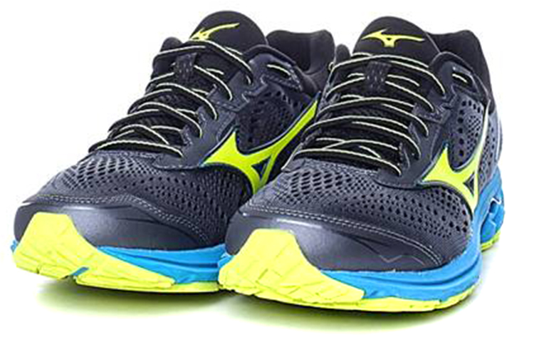 Lookbook Mizuno Wave Rider 22 Lage Sneakers Slijtvast Zwart Blauw Geel J1GC183145