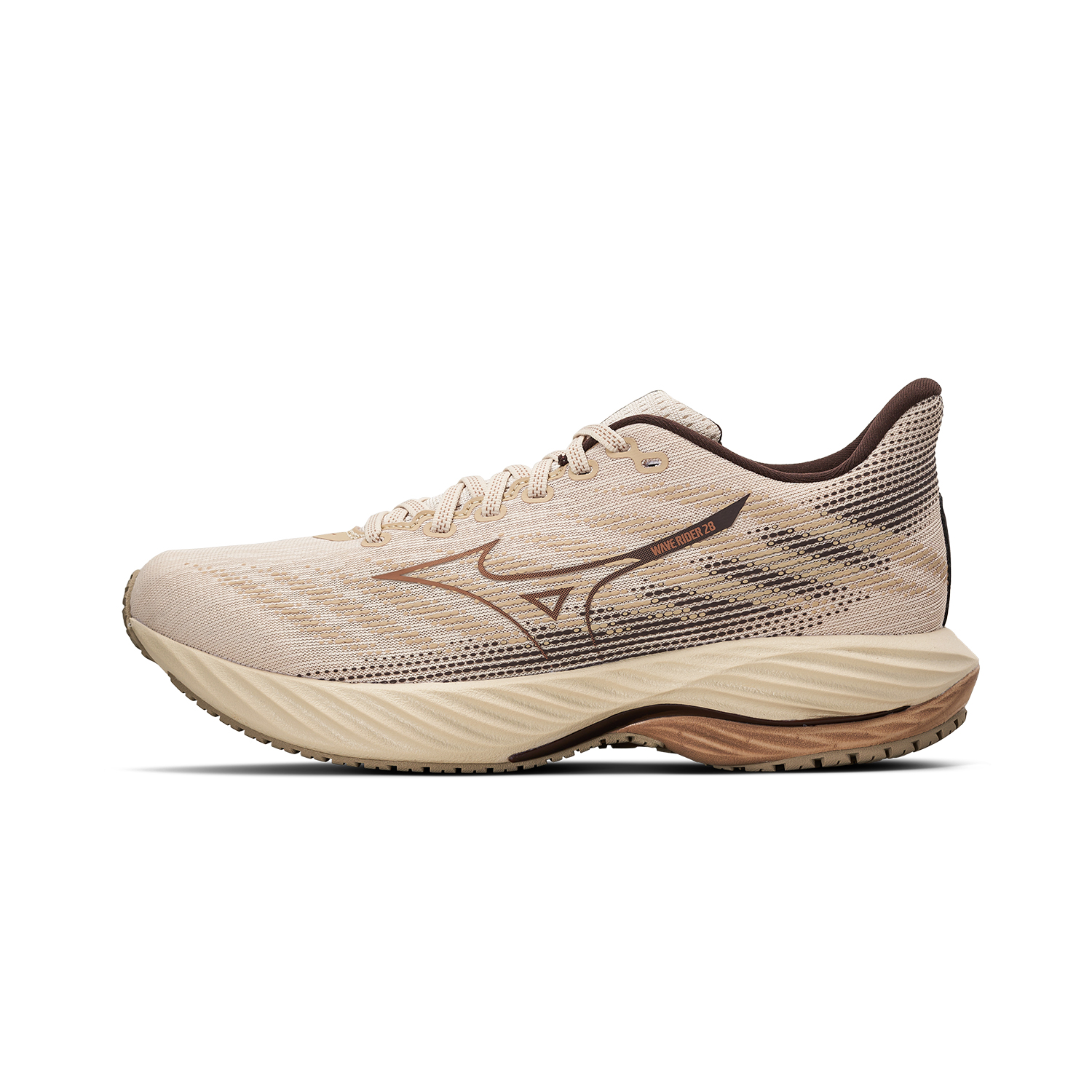 Mizuno Wave Rider 28 Beige Brown Running Shoes - Lightweight & Cushioned. J1GC240561