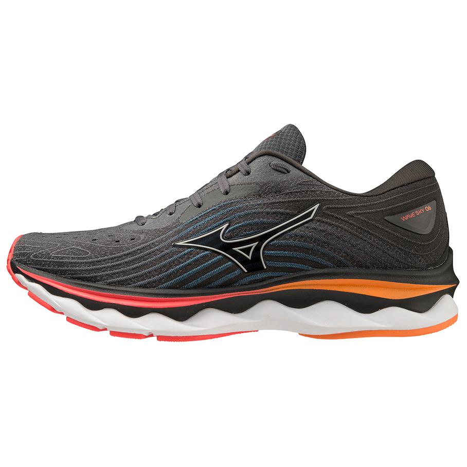Mizuno Wave Sky 6 Black Orange Breathable Running Shoes Comfortable Durable J1GC220251