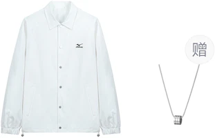 Mizuno White Unisex Casual Logo Jacket with Necklace - Minimalist Workwear Style A2CE3123-WHITE Mizuno White Unisex Casual Logo Jacket with Necklace - Minimalist Workwear Style A2CE3123-WHITE
