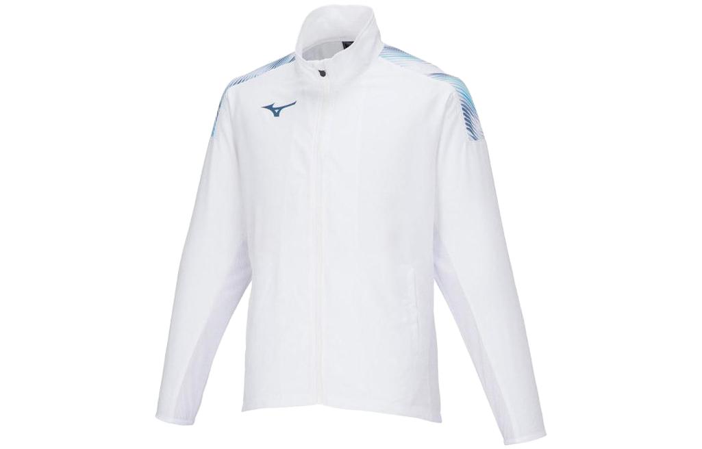 Mizuno White Unisex Zip-Up Jacket with Logo and Stand Collar 62JCA01-001