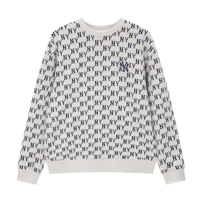 MLB 23FW New York Yankees All-Over Print Retro Knit Sweatshirt Cream Unisex 3AMTM0334-50CRD