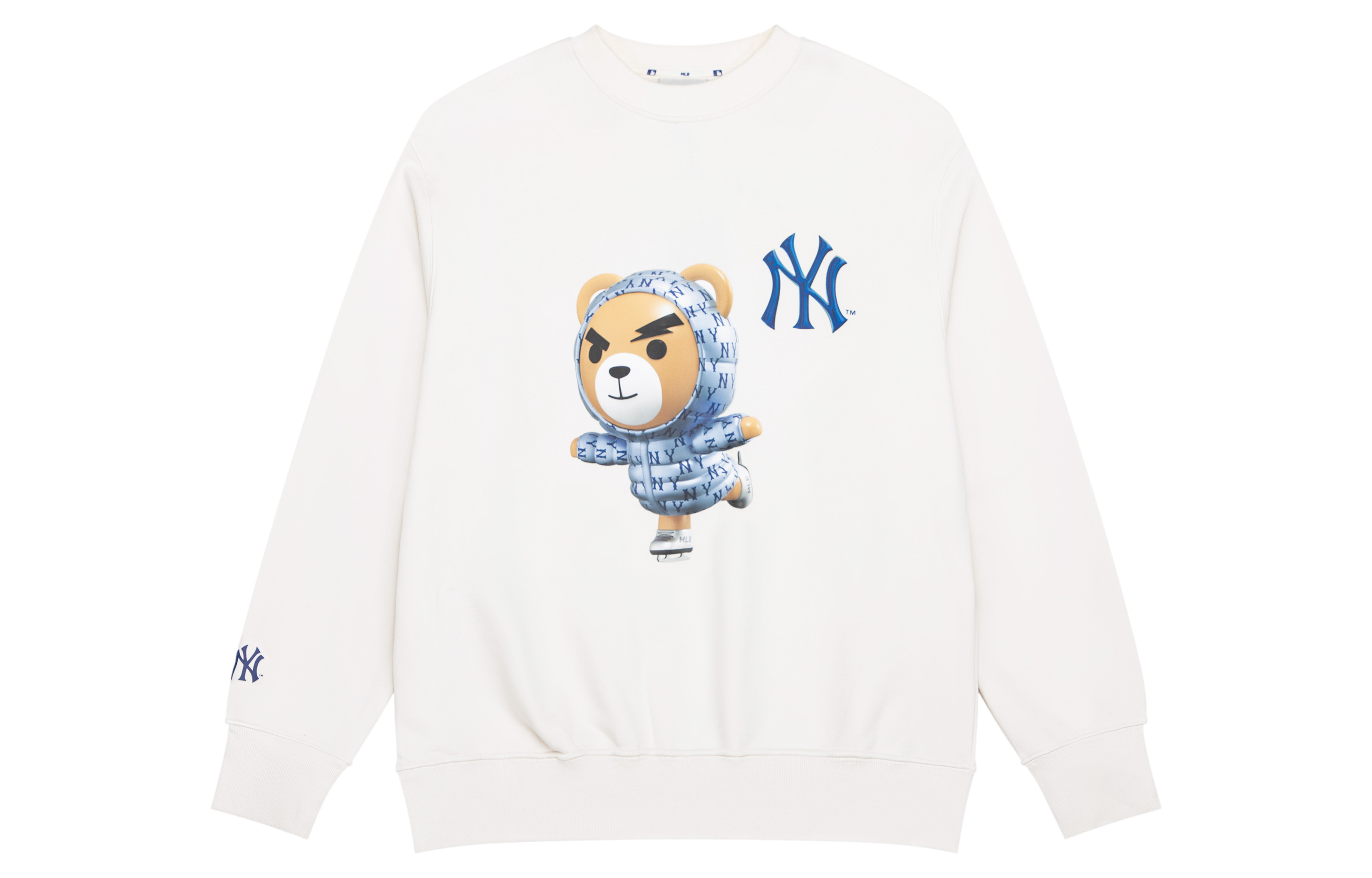 MLB 23FW New York Yankees Frowning Bear Logo Crewneck Sweatshirt White Unisex 3AMTE0236-50CRS