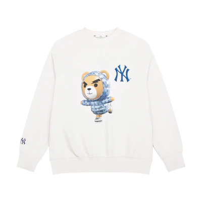 MLB 23FW New York Yankees Frowning Bear Logo Crewneck Sweatshirt White Unisex 3AMTE0236-50CRS