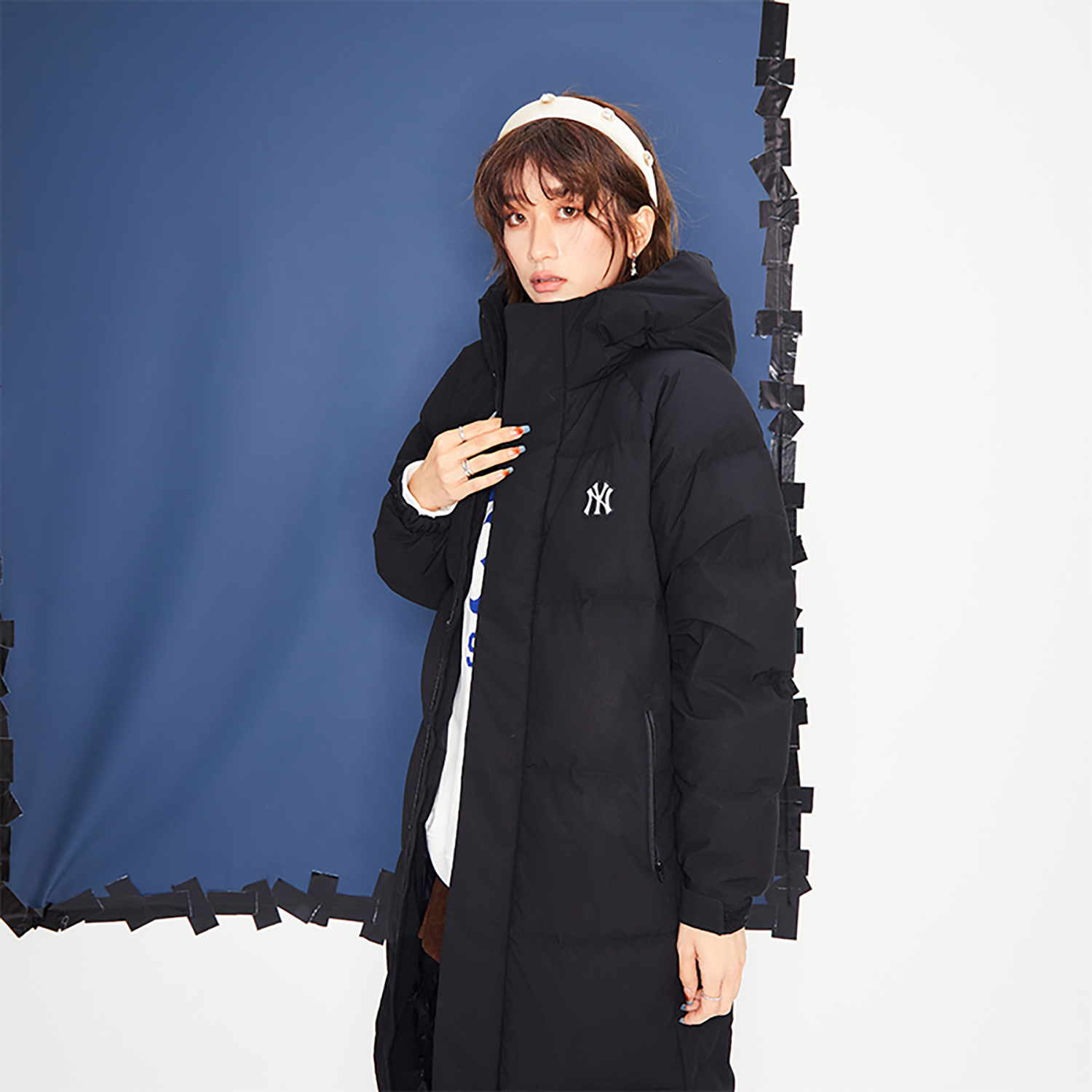 Cheap MLB 23FW New York Yankees Letter Logo Embroidered Long Puffer Jacket Black Unisex 3ADJB1436-50BKS