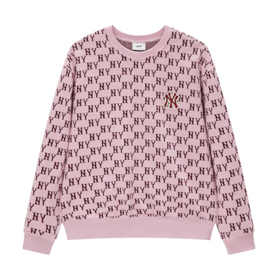 MLB 23FW New York Yankees Logo Pink Knit Pullover Sweatshirt Unisex. 3AMTM0334-50PKL