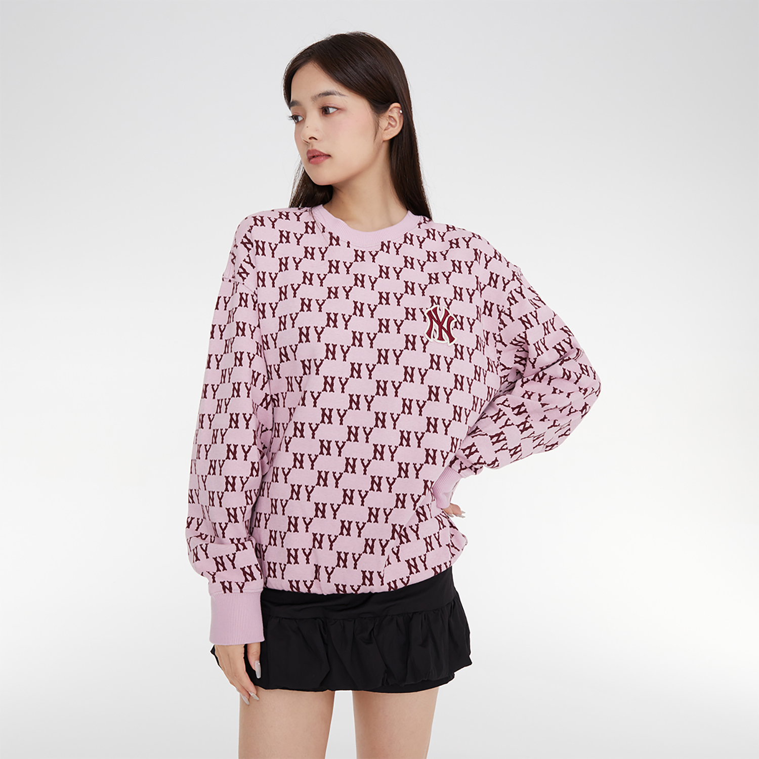 Shop MLB 23FW New York Yankees Logo Pink Knit Pullover Sweatshirt Unisex. 3AMTM0334-50PKL