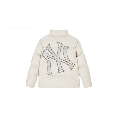 MLB 23FW New York Yankees Retro Logo Puffer Jacket White Unisex Short Design. 3ADJM0636-50IVS