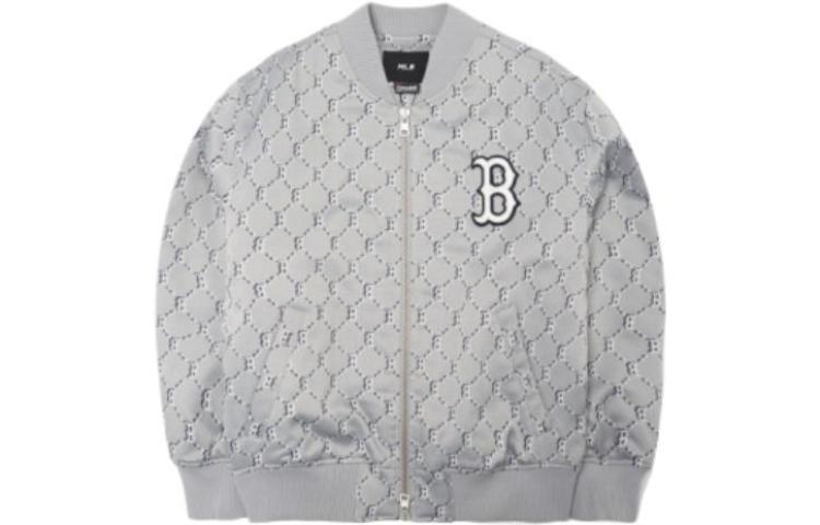 MLB  Grey Plaid Logo Print Zip-Up Jacket. 3AJPM0121-43MGS