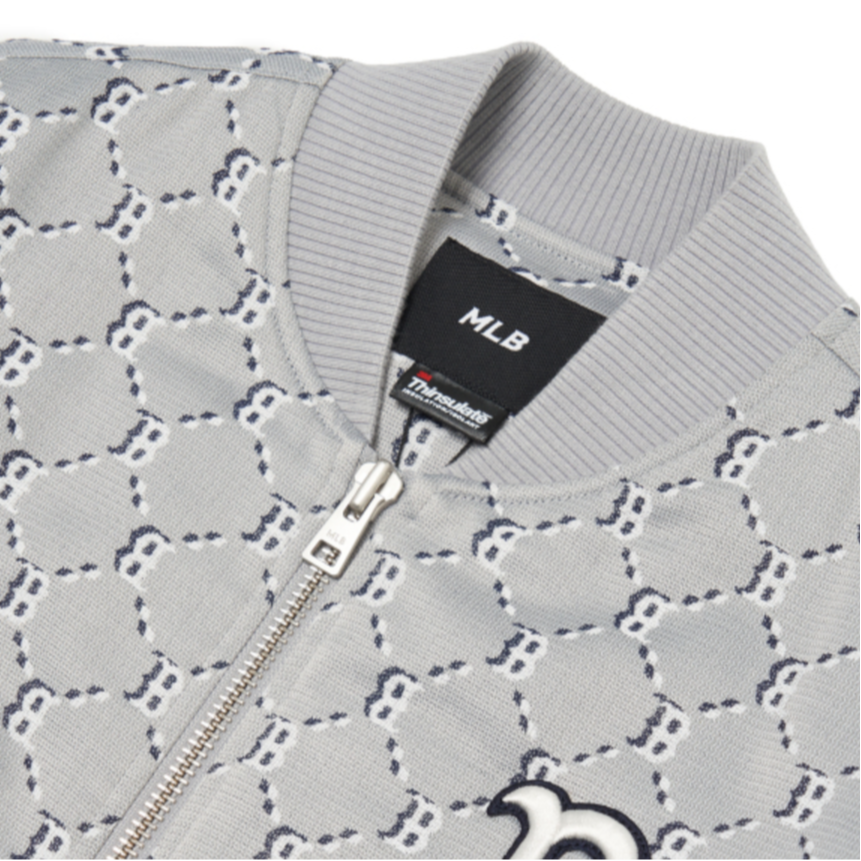 Shop Chaqueta MLB Gris de Cuadros con Cierre y Logo Estampado. 3AJPM0121-43MGS