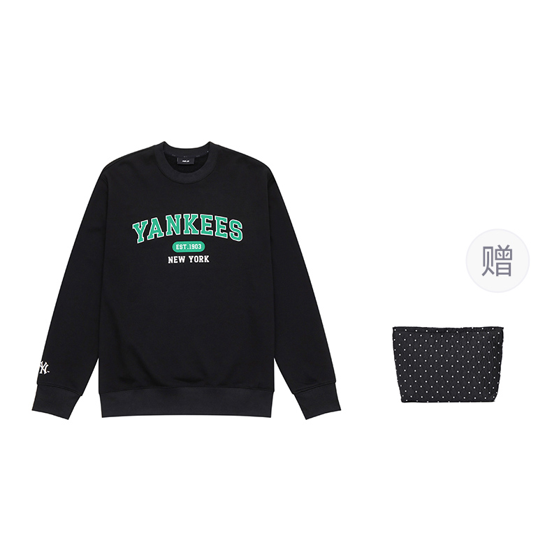 MLB Academy Style Yankees Black Logo Crewneck Sweatshirt Unisex Long Sleeve FW24 3AMTV9244-50BKS