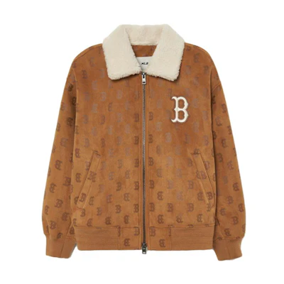 MLB All-Over Logo Fleece Collar Jacket Unisex - Camel Brown 3AJPM0334-43CAS