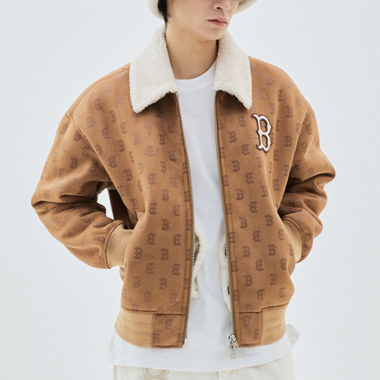 MLB All-Over Logo Fleece Collar Jacket Unisex - Camel Brown 3AJPM0334-43CAS 圖 4
