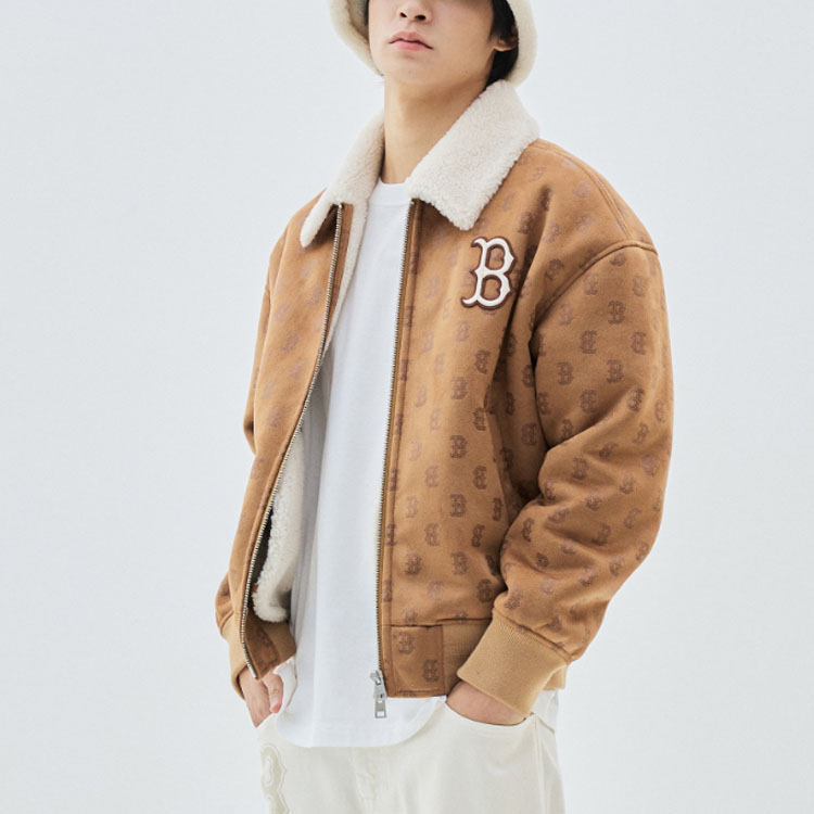 MLB All-Over Logo Fleece Collar Jacket Unisex - Camel Brown 3AJPM0334-43CAS 圖 5