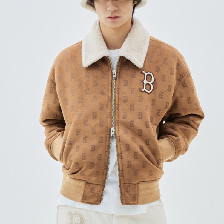 MLB All-Over Logo Fleece Collar Jacket Unisex - Camel Brown 3AJPM0334-43CAS 圖 6