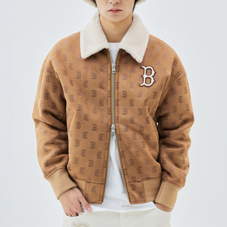 MLB All-Over Logo Fleece Collar Jacket Unisex - Camel Brown 3AJPM0334-43CAS 圖 8