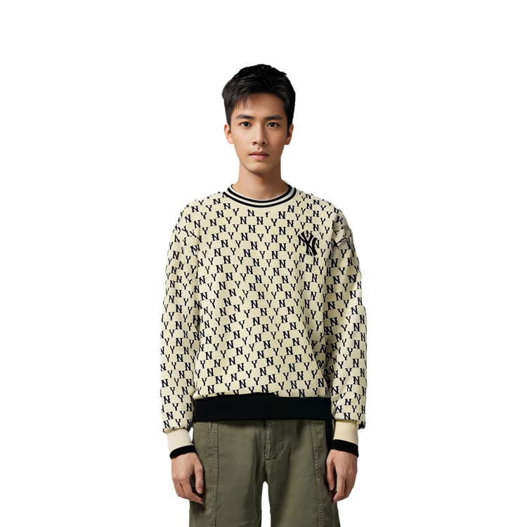 MLB All-Over NY Letter Crewneck Pullover Sweatshirt Unisex White 3AMTM0926-50CRS 圖 12