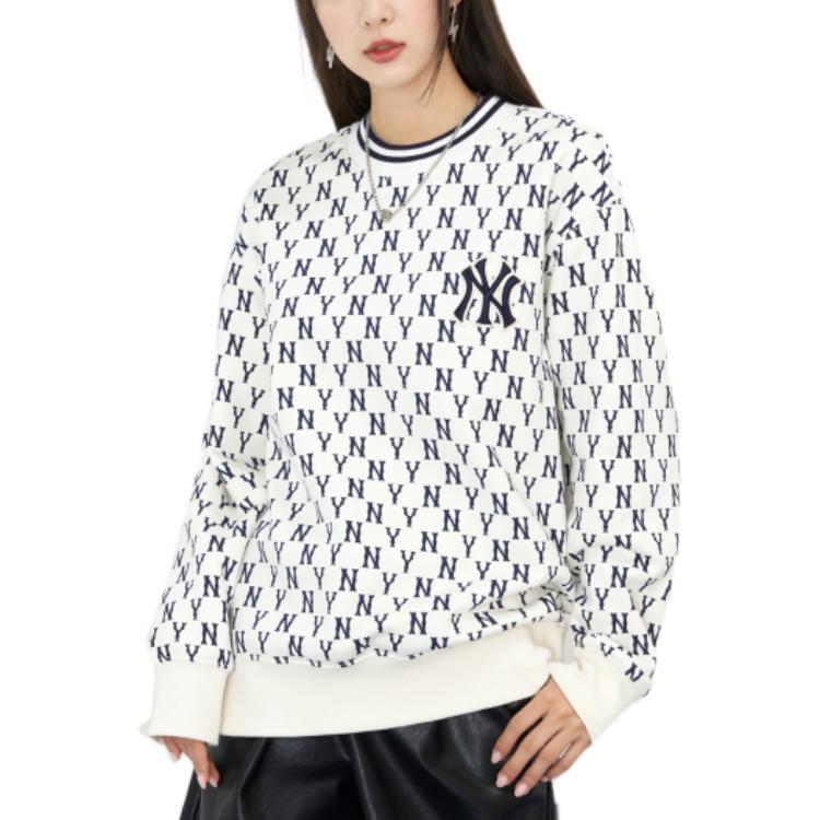 MLB All-Over NY Letter Crewneck Pullover Sweatshirt Unisex White 3AMTM0926-50CRS 圖 4