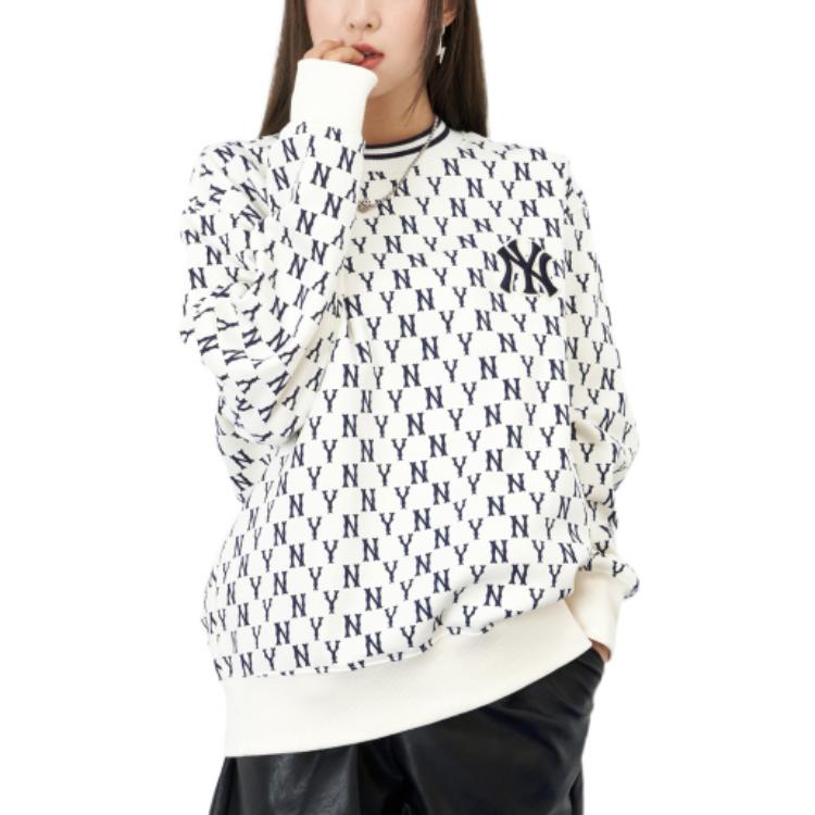 MLB All-Over NY Letter Crewneck Pullover Sweatshirt Unisex White 3AMTM0926-50CRS 圖 5