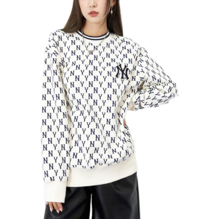 MLB All-Over NY Letter Crewneck Pullover Sweatshirt Unisex White 3AMTM0926-50CRS 圖 6