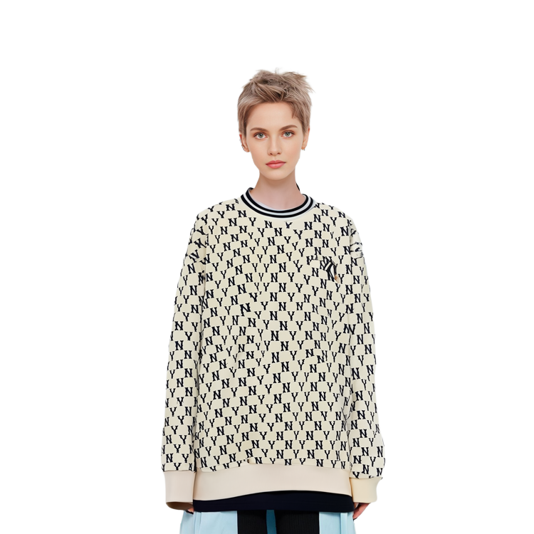 MLB All-Over NY Letter Crewneck Pullover Sweatshirt Unisex White 3AMTM0926-50CRS 圖 8