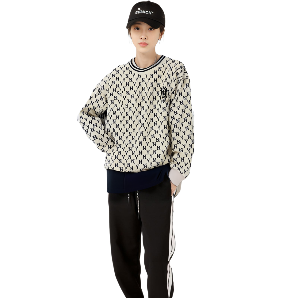 MLB All-Over NY Letter Crewneck Pullover Sweatshirt Unisex White 3AMTM0926-50CRS 圖 9