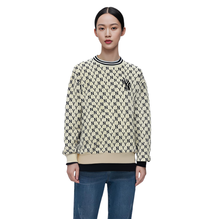 MLB All-Over NY Letter Crewneck Pullover Sweatshirt Unisex White 3AMTM0926-50CRS 圖 10