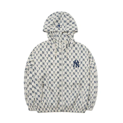 MLB Basic Logo New York Yankees All-Over Print Hoodie Jacket Cream Unisex. 3AWJM0121-50CRS