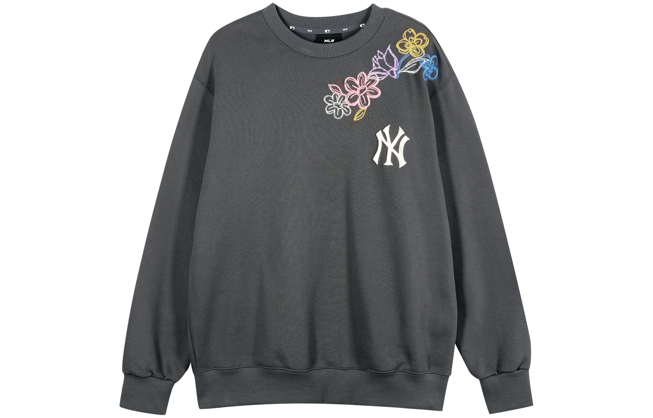 MLB Basic Logo New York Yankees Cartoon Print Crewneck Sweatshirt Grey Unisex 3AMTG0214-50CGS