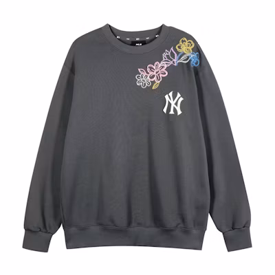 MLB Basic Logo New York Yankees Cartoon Print Crewneck Sweatshirt Grey Unisex 3AMTG0214-50CGS