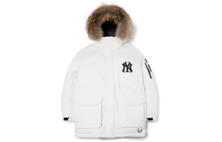 MLB Basic Logo New York Yankees Letter Logo Hip-Hop Puffer Jacket White Unisex. 3ADJJ0216-50IVS 圖 2