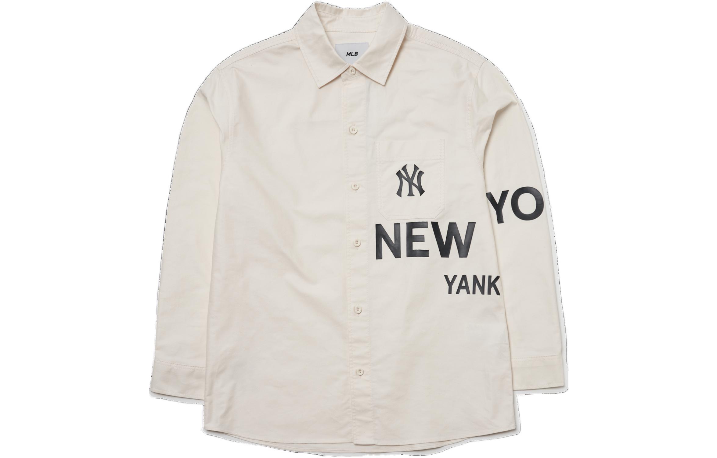 MLB Basic Logo New York Yankees Letter Print Cream Long Sleeve Shirt Unisex 3AWS00121-50CRS