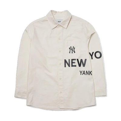 MLB Basic Logo New York Yankees Letter Print Cream Long Sleeve Shirt Unisex 3AWS00121-50CRS