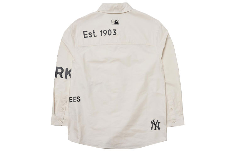 Lookbook MLB Basic Logo New York Yankees Letter Print Cream Long Sleeve Shirt Unisex 3AWS00121-50CRS