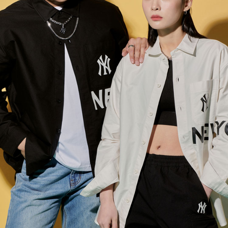 Purchase MLB Basic Logo New York Yankees Letter Print Cream Long Sleeve Shirt Unisex 3AWS00121-50CRS