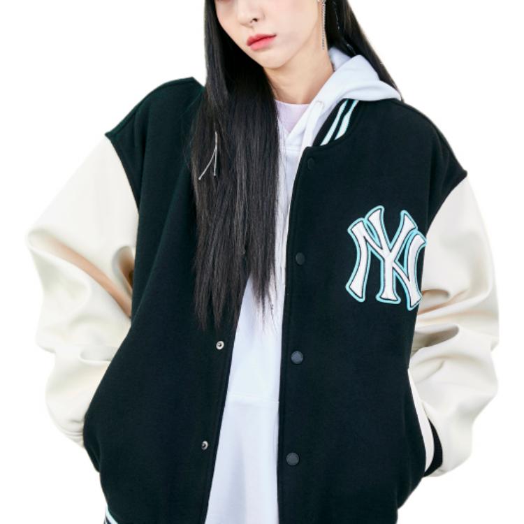 Shop MLB Basic Logo New York Yankees Patch Baseball Jacket Unisex Black 3AJPB0121-50BKS