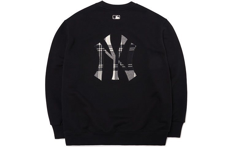 MLB Basic Logo New York Yankees Plaid Crewneck Sweatshirt Unisex Black 3AMTC0114-50BKS