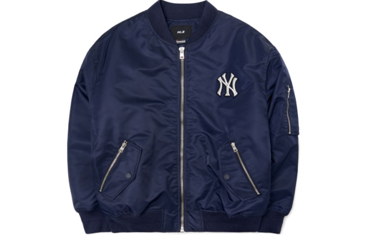 MLB Basic Logo New York Yankees Solid Color Logo Zip Bomber Jacket Winter Unisex Blue 3AJPB0321-50NYS