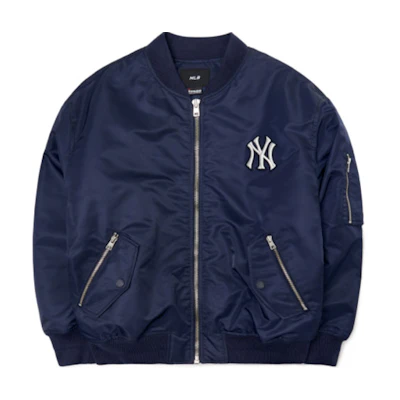 MLB Basic Logo New York Yankees Solid Color Logo Zip Bomber Jacket Winter Unisex Blue 3AJPB0321-50NYS