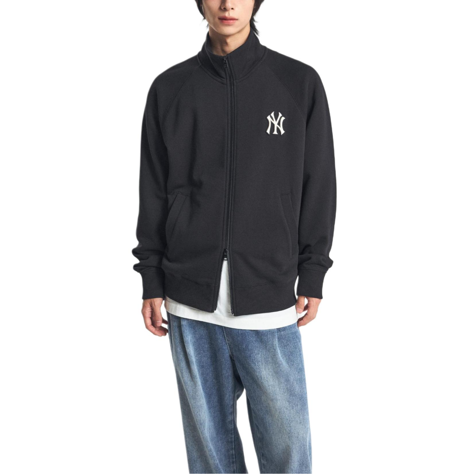 Shop MLB 基本款紐約洋基 黑色舒適休閒長袖外套 男女通用 3ATRB0244-50BKS